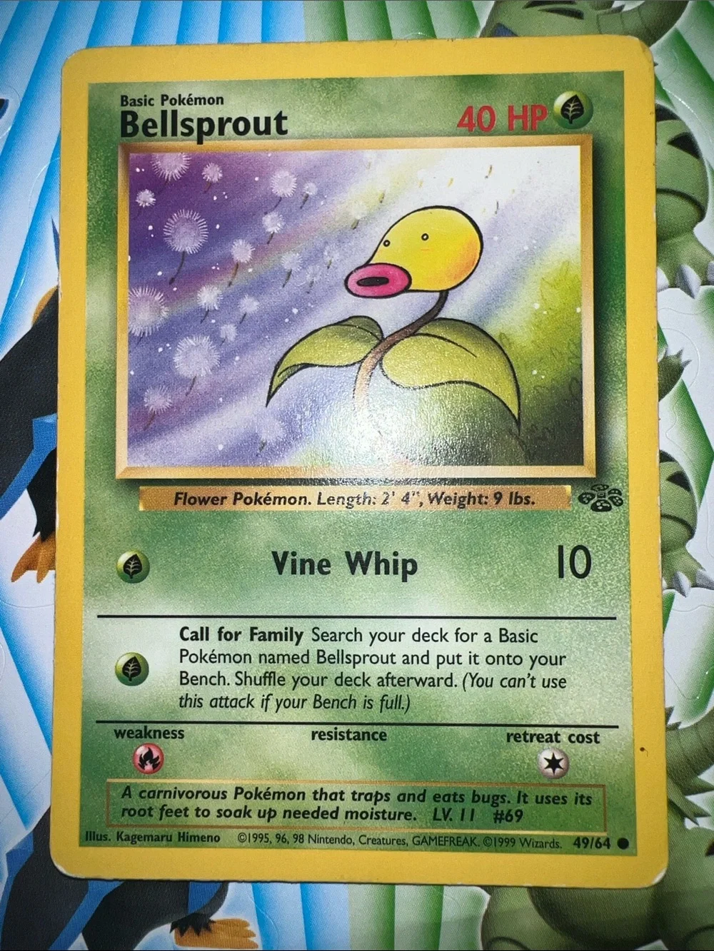 Pokemon Bellsprout Card - Yellow, Green, Purple Artwork